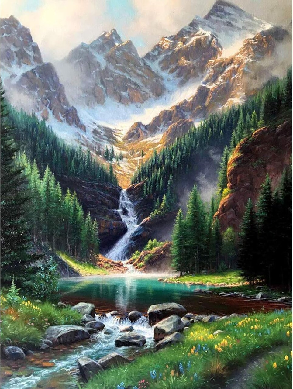 Diamond Painting Kits,Waterfall Diamond Art for Adults,Mountain 5d Diamond Painting Kits for Adults,Scenery Diamond Art Kits with Diamond Painting Accessories for Home Wall Decor 12 x 16inch
